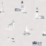 Lighthouse Wallpaper - Warm Grey / Blue - by Galerie. Click for more details and a description.