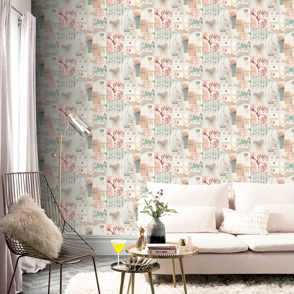 Diamond Rose Wallpaper - Blush - by Arthouse