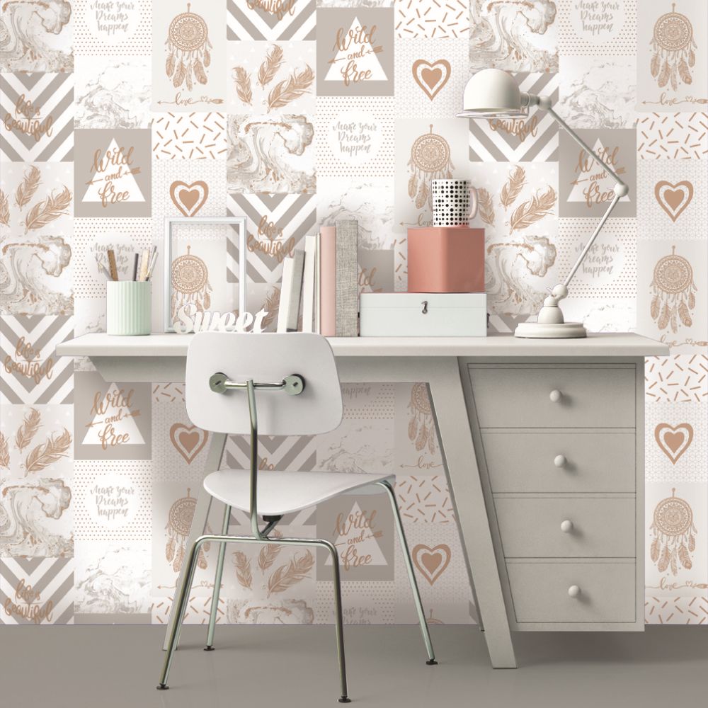 Wild and Free Wallpaper - Grey/ Rose Gold - by Albany