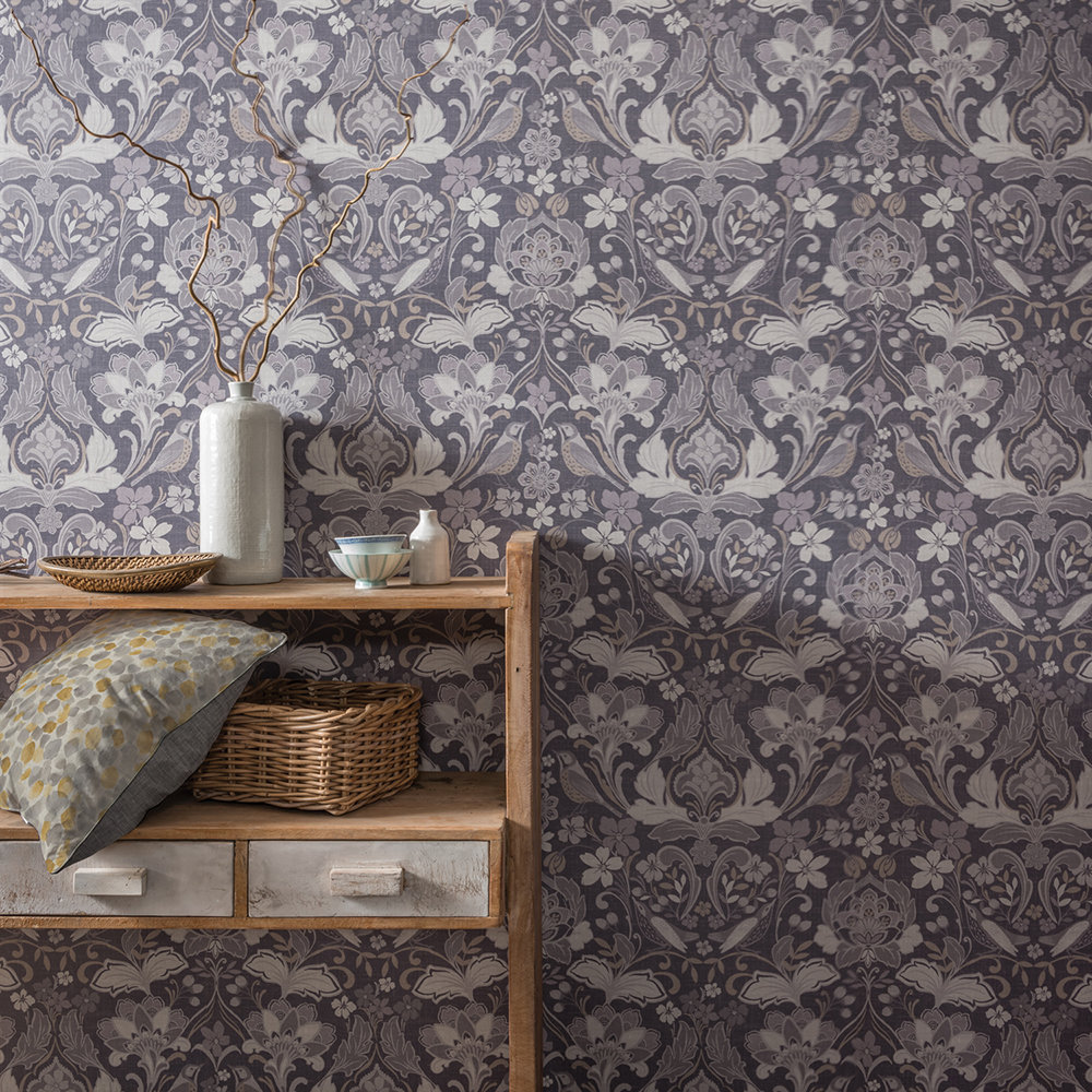 Folk Floral Wallpaper - Grey - by Arthouse