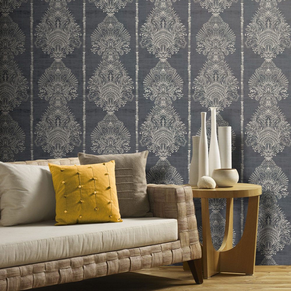Silk Road Damask Wallpaper - Charcoal - by Arthouse