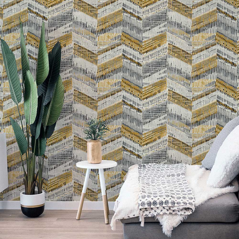 Chevron Weave Wallpaper - Ochre - by Arthouse
