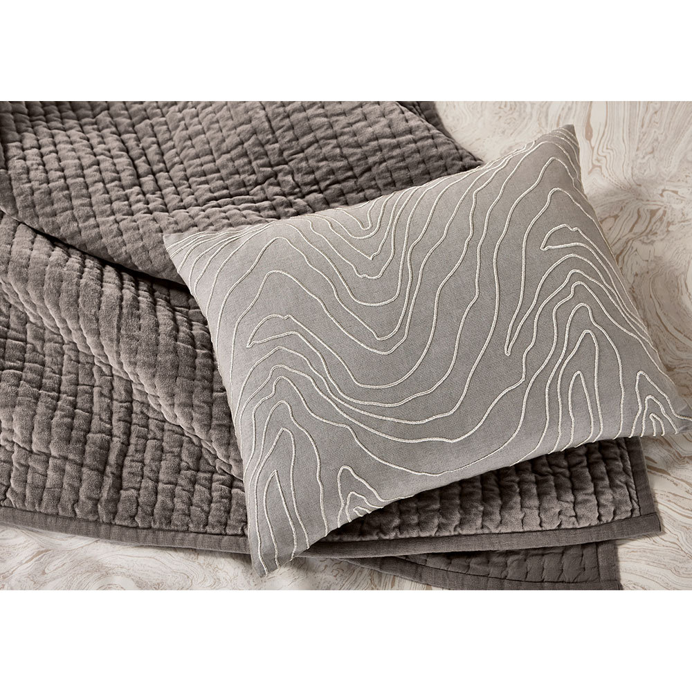 Makrana Embroidered Cushion - Stone - by Harlequin