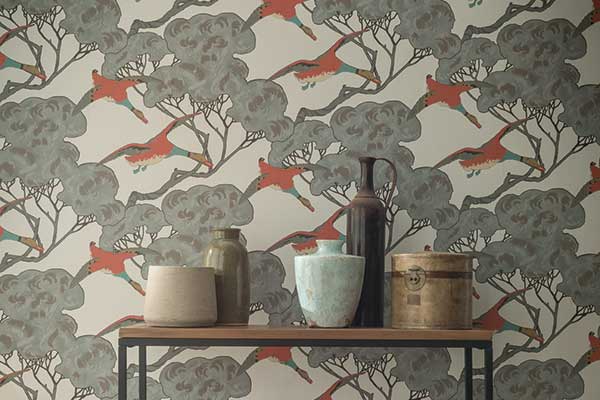 Flying Ducks Wallpaper - Coral - by Mulberry Home