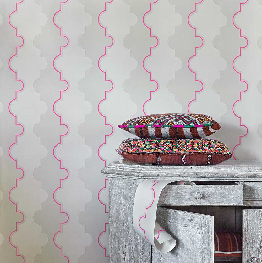 Jigsaw Stripe Wallpaper - Pink - by Barneby Gates