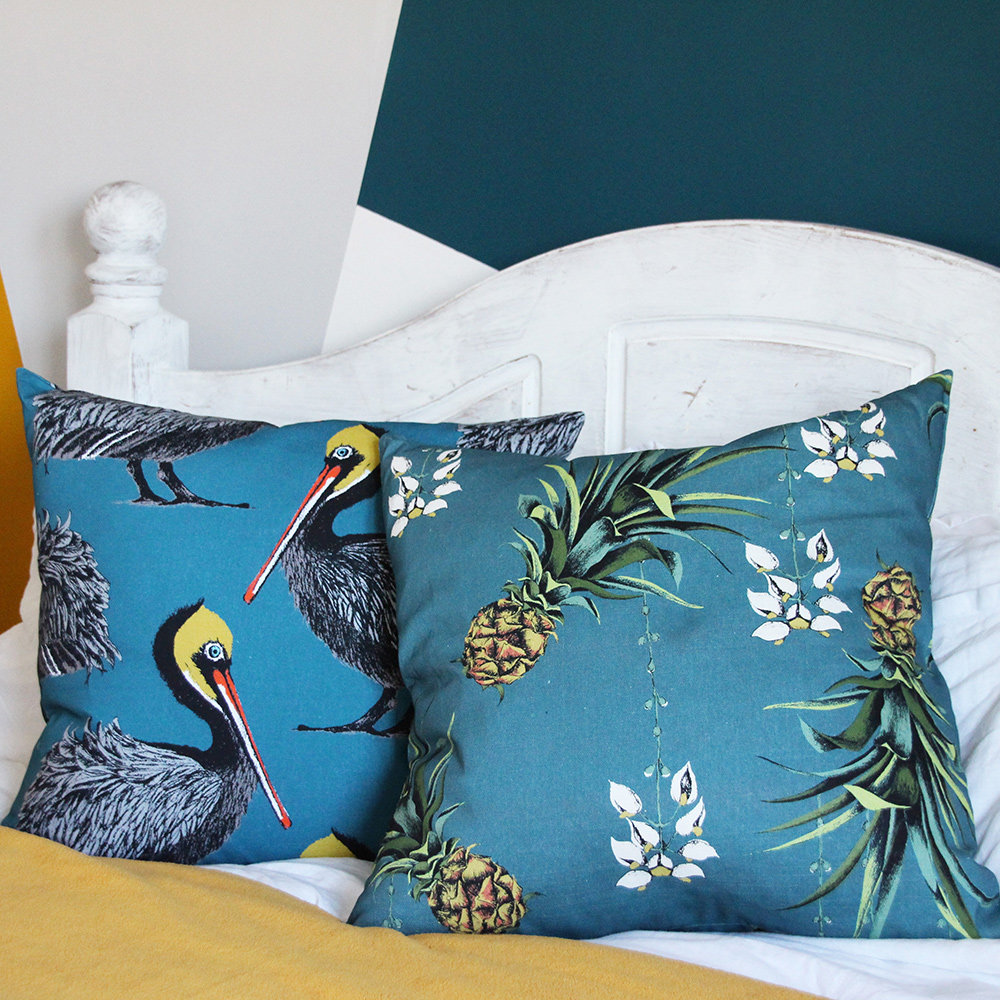 Pelican Cushion - Harbour Blue - by Petronella Hall