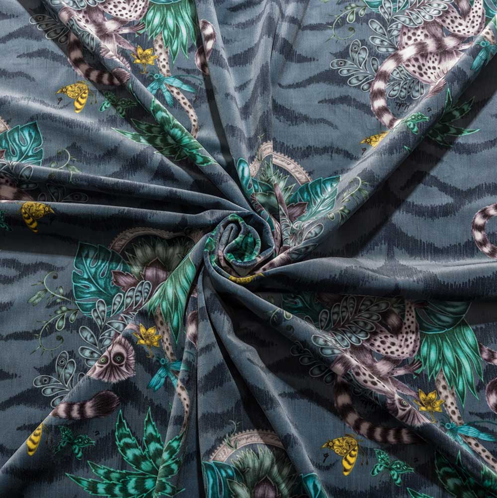 Lemur Velvet Fabric - Navy - by Emma J Shipley