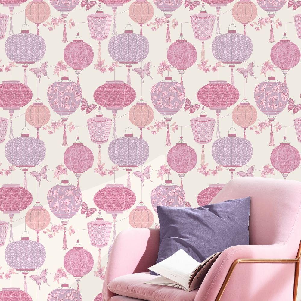 Lantern Wallpaper - Pink - by Albany