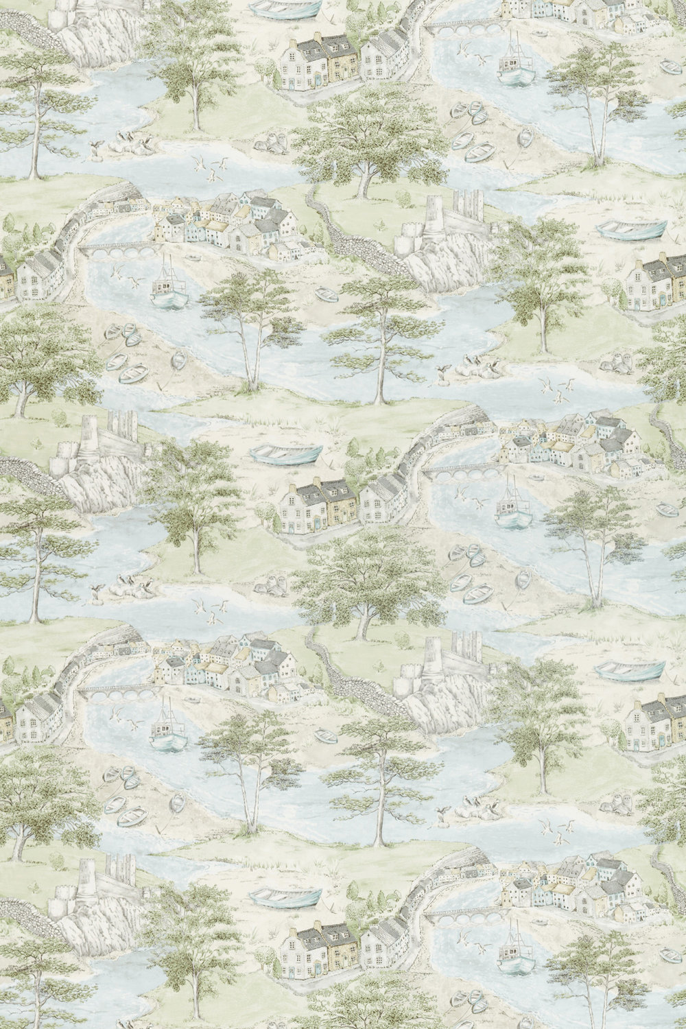 Sea Houses Fabric - Tidewater Blue - by Sanderson