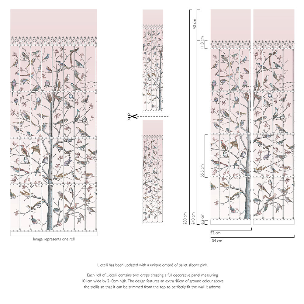 Uccelli Wallpaper - Pink - by Cole & Son
