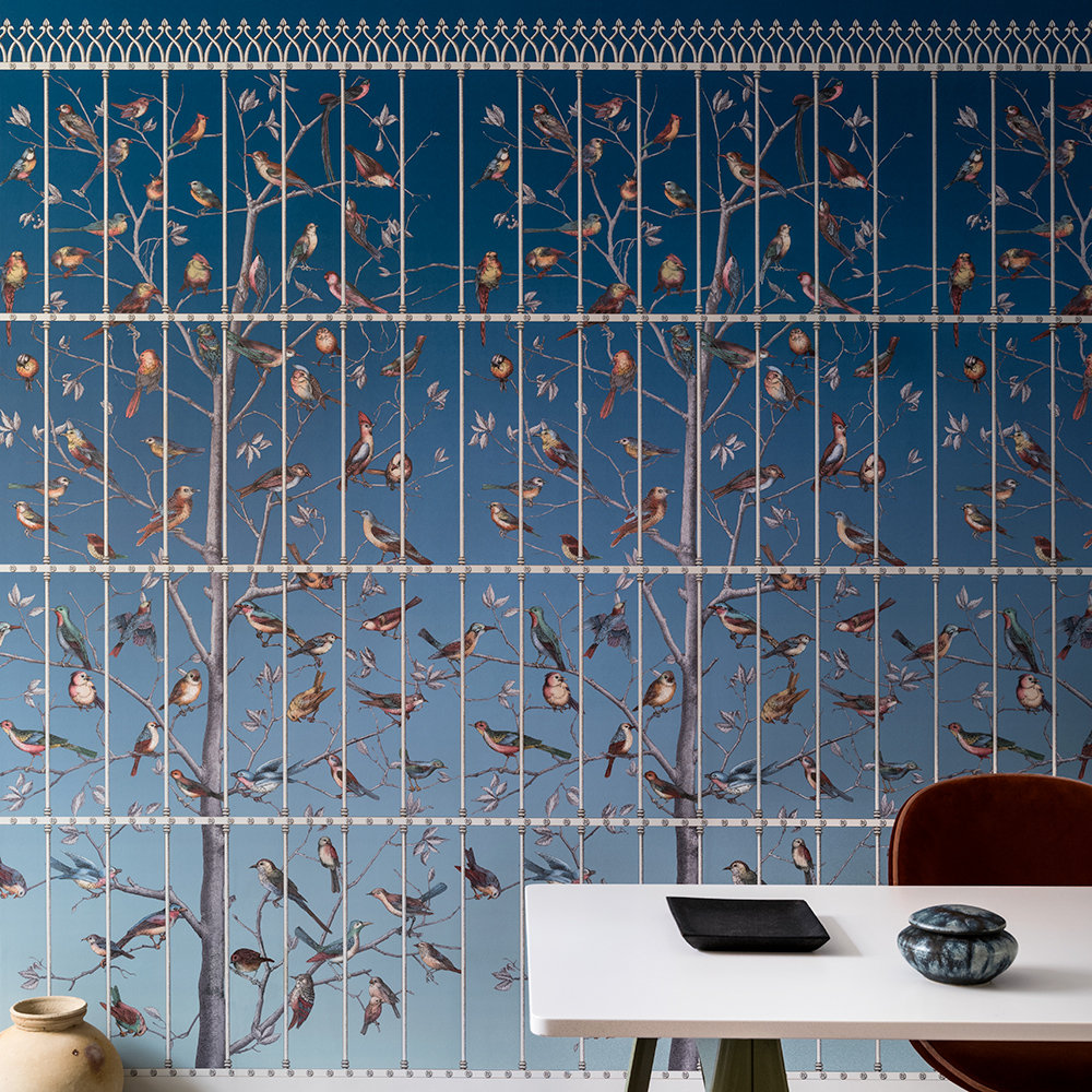 Uccelli Wallpaper - Blue - by Cole & Son