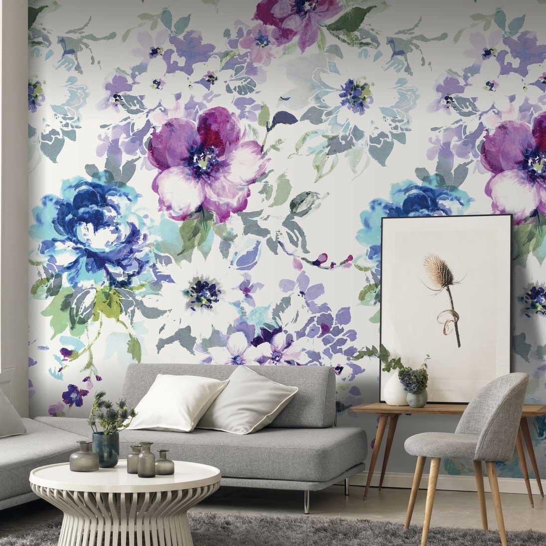 Idyllique Wall Mural - Blue / Purple - by Casadeco