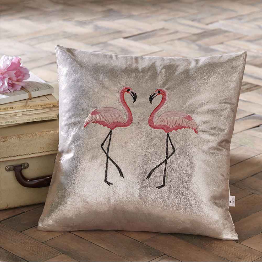 Flamingo Metallic Cushion - Metallic Pink - by Oasis
