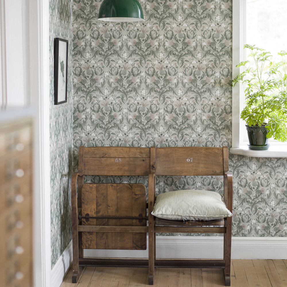 Thistle Wallpaper - Green - by Boråstapeter
