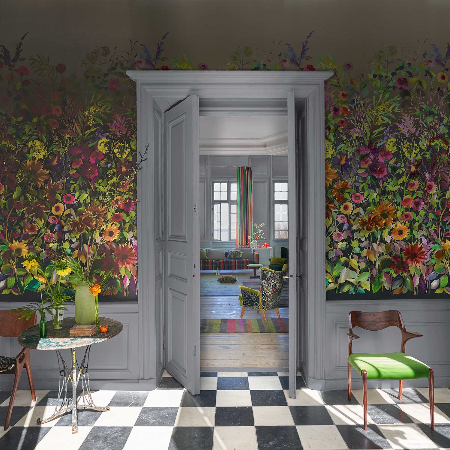 Indian Sunflower Mural - Graphite - by Designers Guild