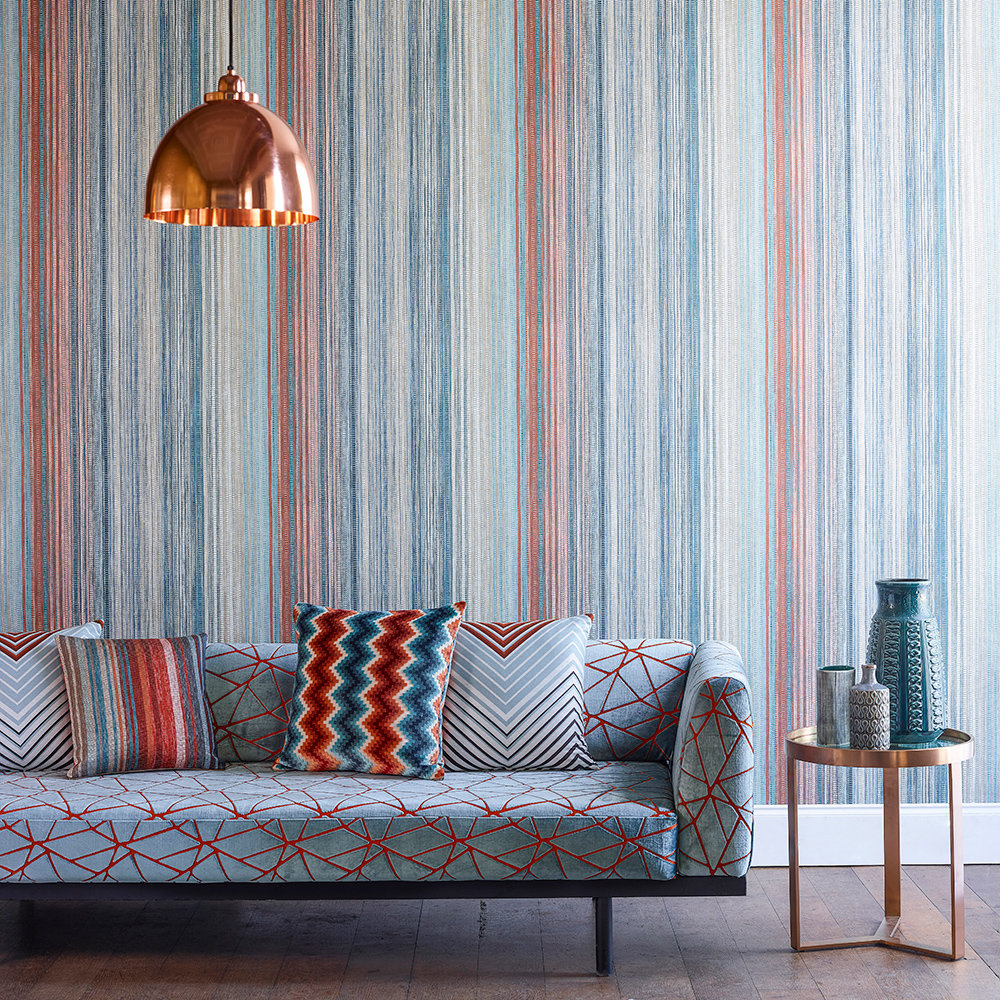 Spectro Stripe Wallpaper - Teal / Sedona / Rust - by Harlequin