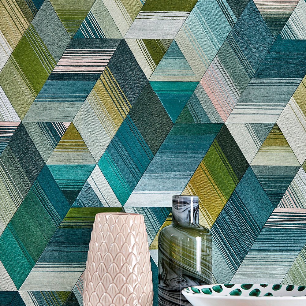 Arccos Wallpaper - Emerald / Blush - by Harlequin