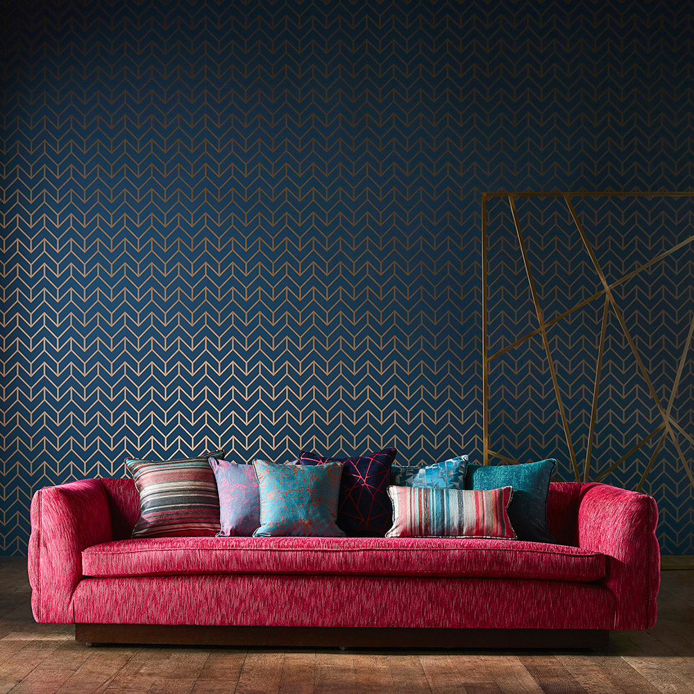 Tessellation Wallpaper - Marine / Copper - by Harlequin