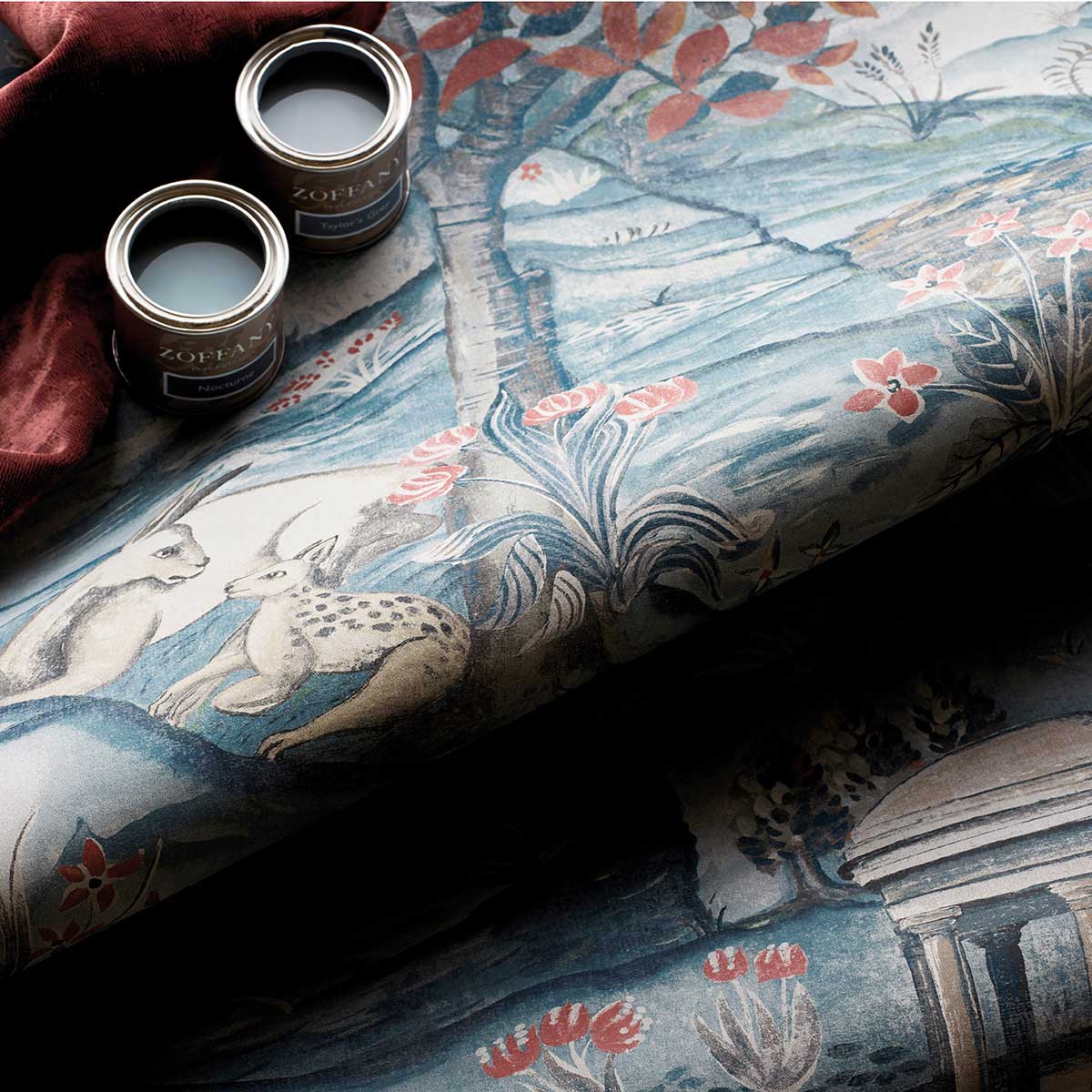 Stand Wood Mural - Teal / Velvet Blue - by Zoffany