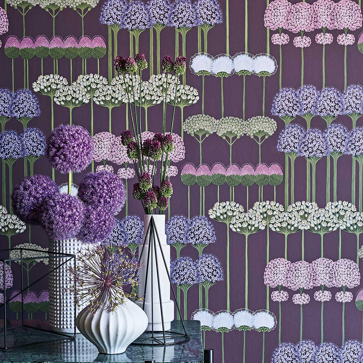 Allium Wallpaper - Mulberry / Heather / Violet - by Cole & Son