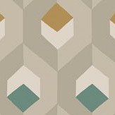 Hexacube Wallpaper - Dark Cyan / Ochre - by Casadeco. Click for more details and a description.