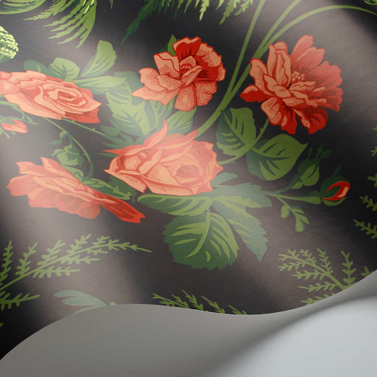 Rose Wallpaper - Red / Leaf Green - by Cole & Son