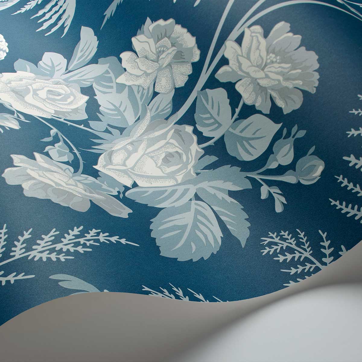 Rose Wallpaper - White / Ice Blue - by Cole & Son