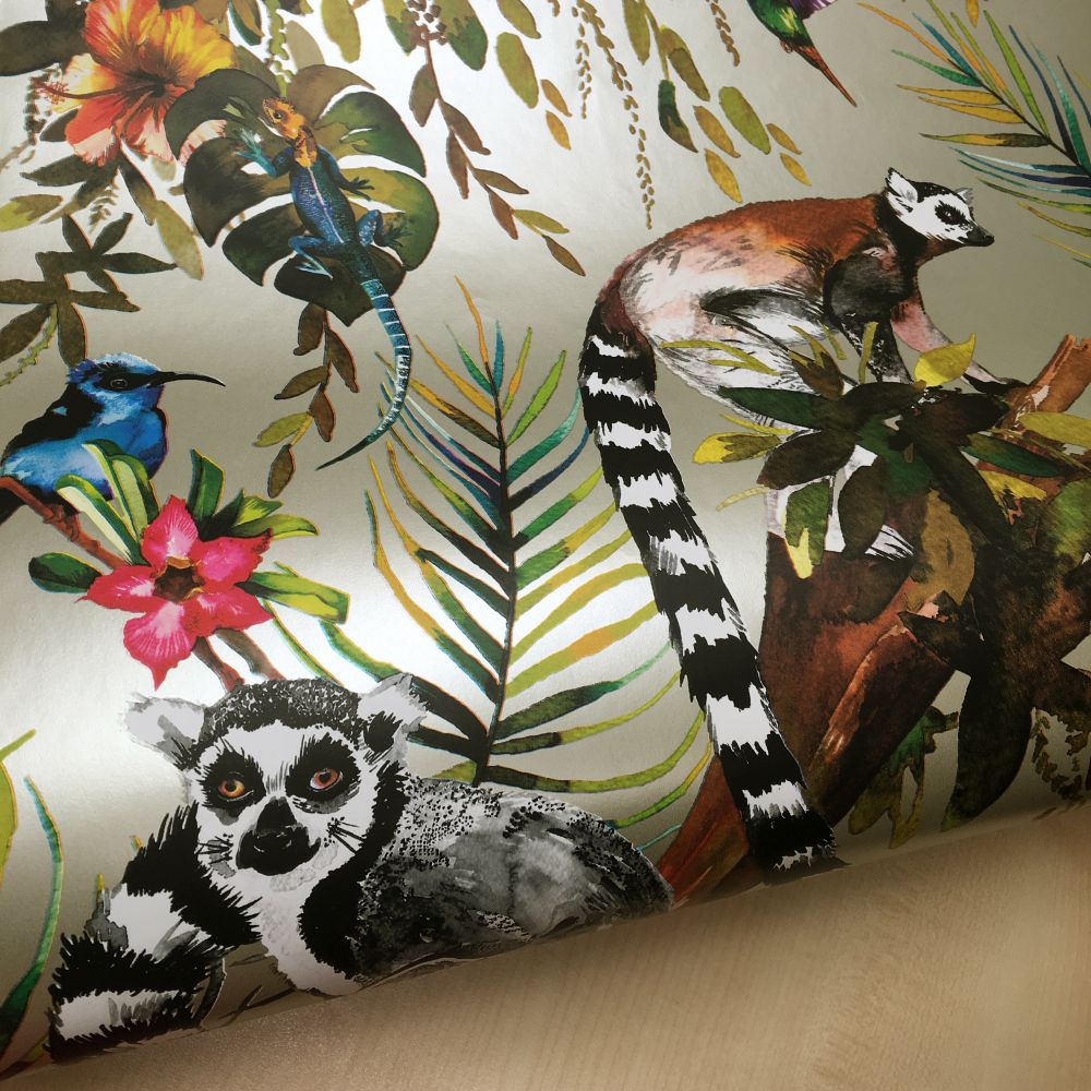 Lemur Wallpaper - Metallic Gilver - by Albany