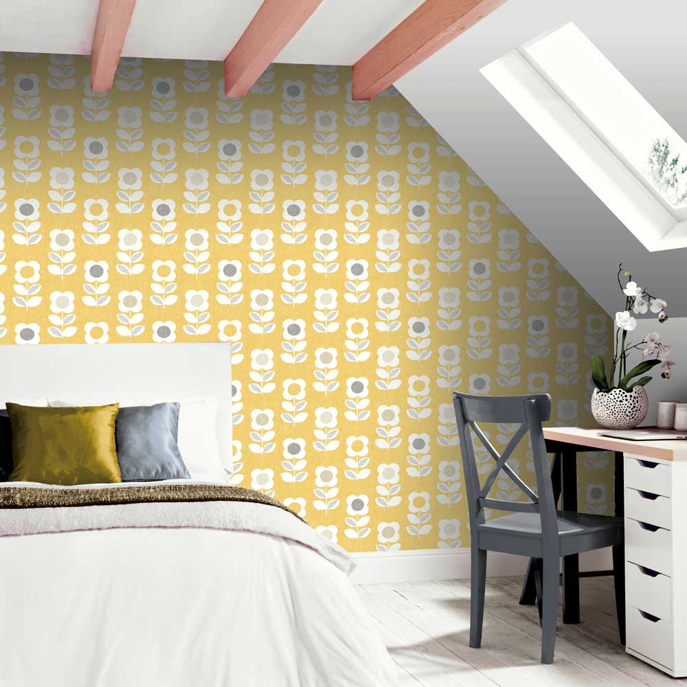 Retro Flower Wallpaper - Yellow - by Arthouse