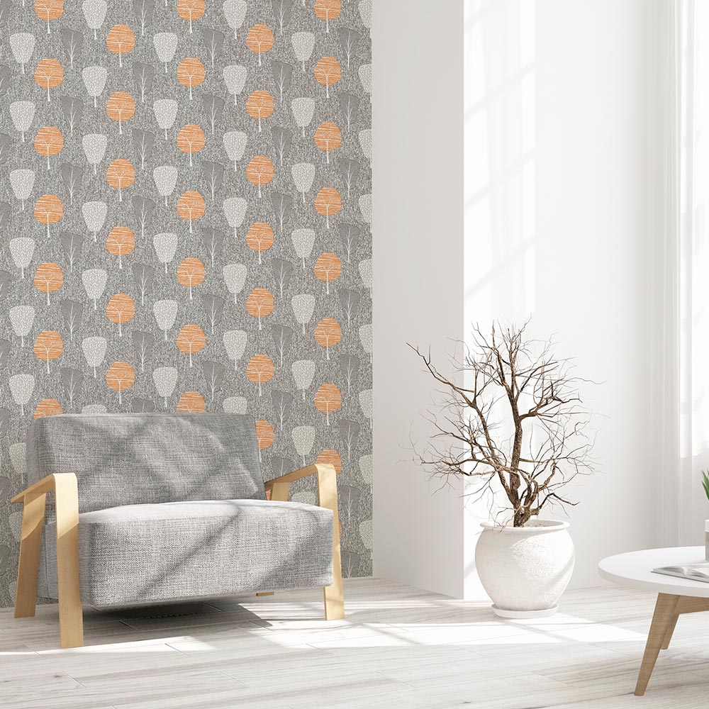 Retro Tree Wallpaper - Orange - by Arthouse