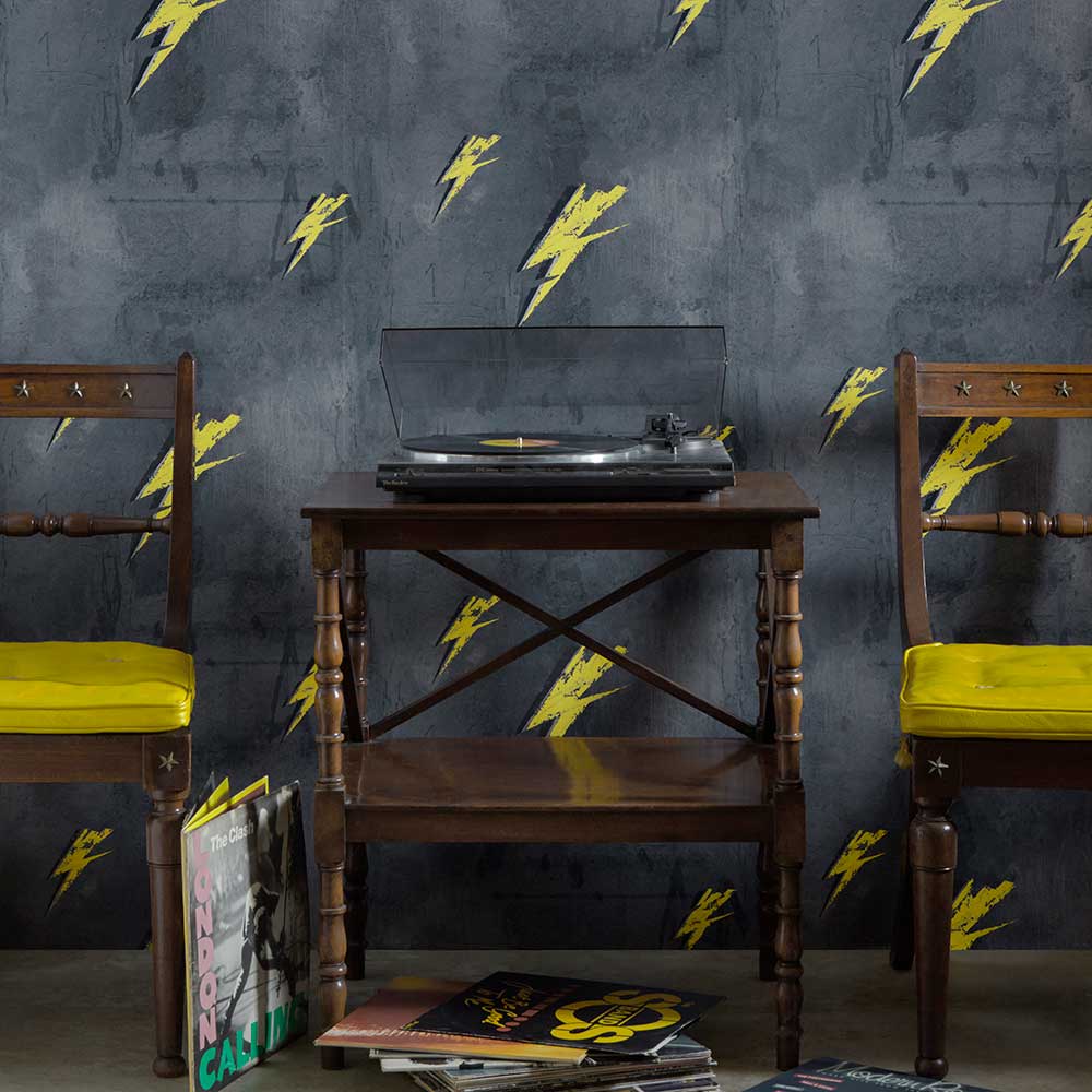 Bolt from Mars Wallpaper - Yellow / Charcoal - by Barneby Gates