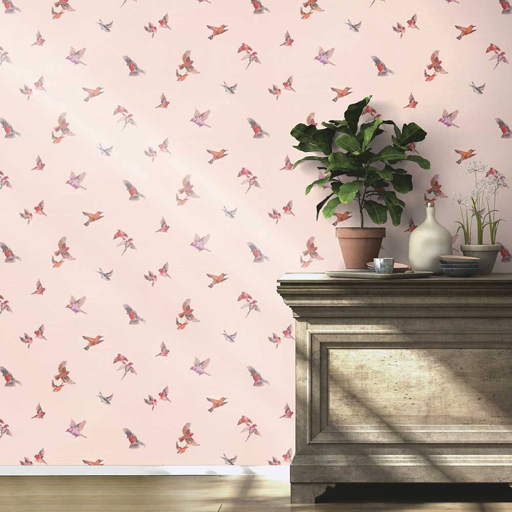 Garden Birds Wallpaper - Rose Pink - by Albany