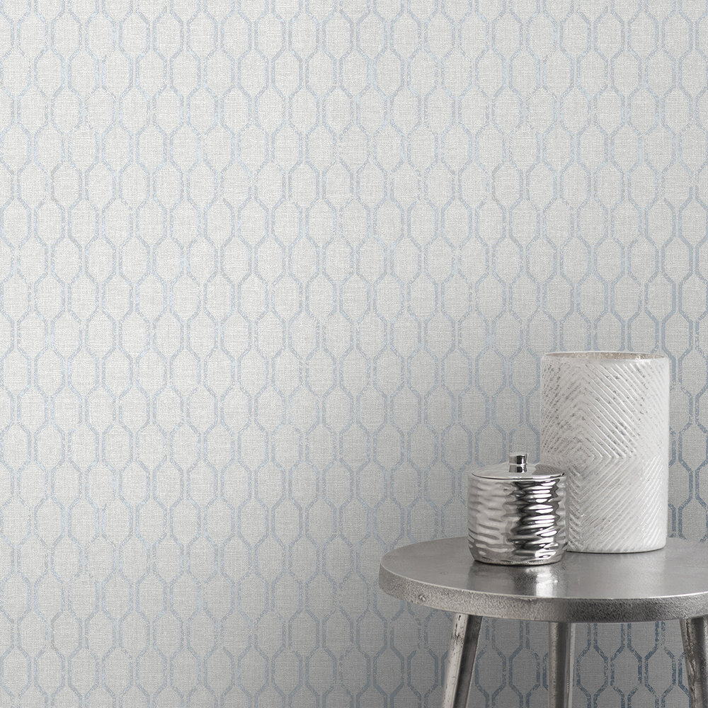 Linen Small Geo Wallpaper - Grey / Navy - by Albany
