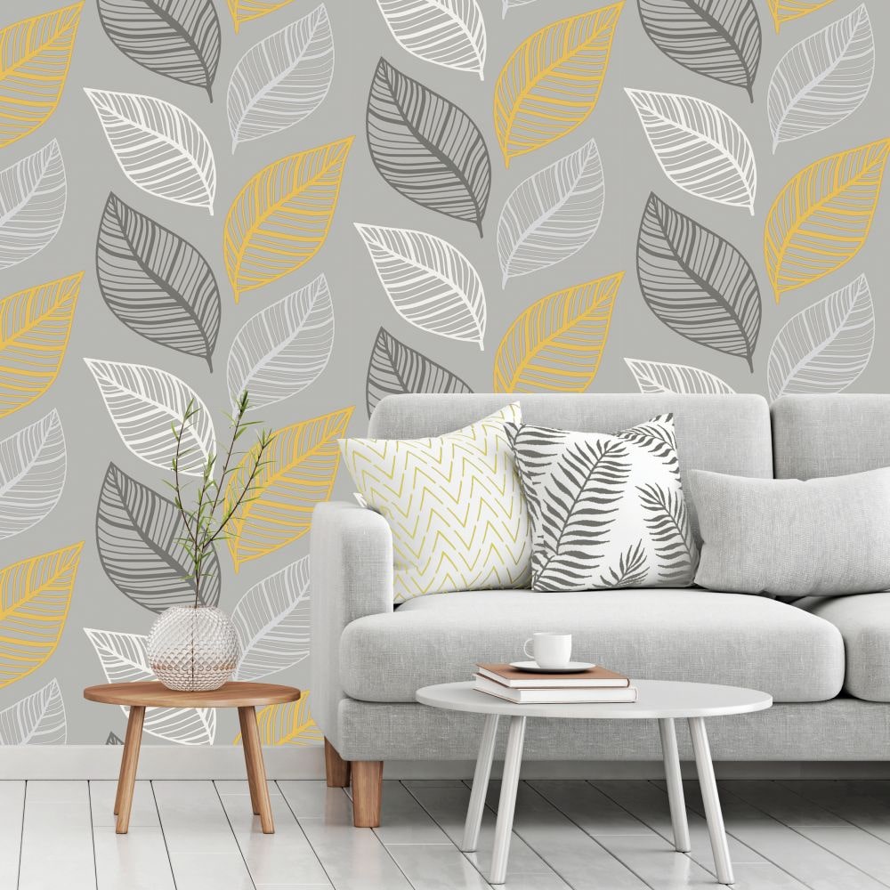 Emporium Elba Wallpaper - Yellow & Charcoal - by Albany
