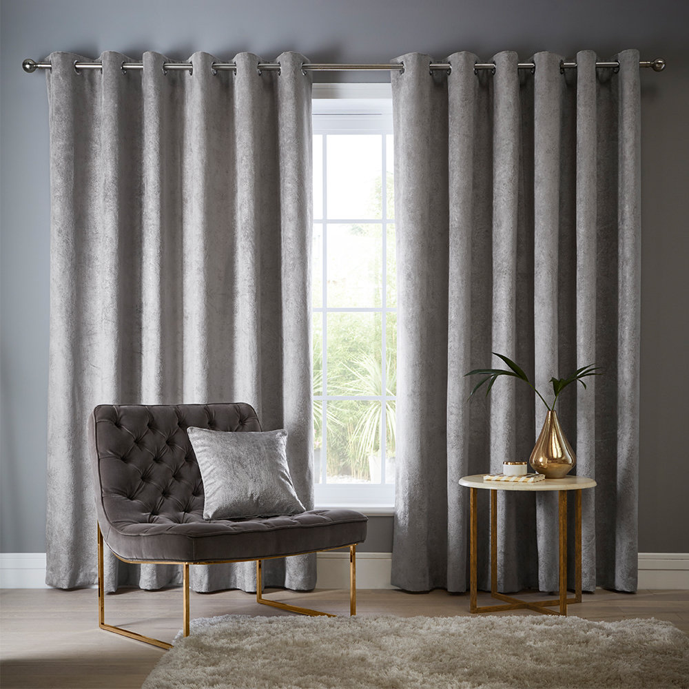 Navarra Eyelet Curtains Ready Made Curtains - Silver - by Studio G