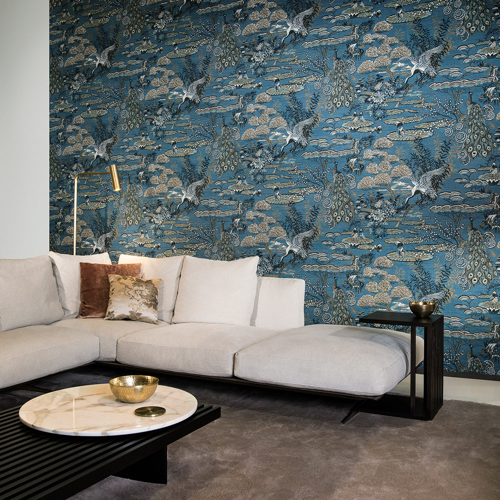 Lotus Wallpaper - Blue - by Arte