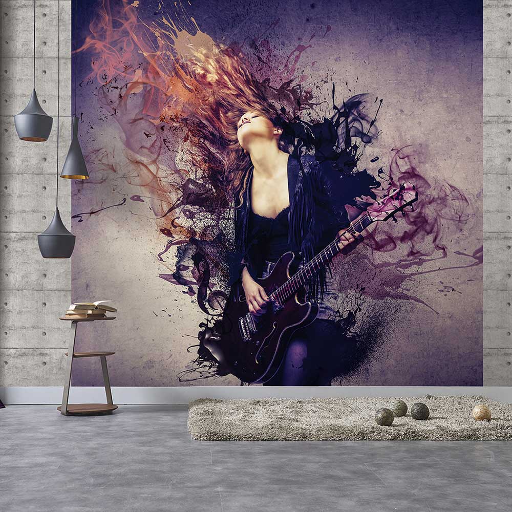 Guitar Girl Mural - Purple - by Galerie