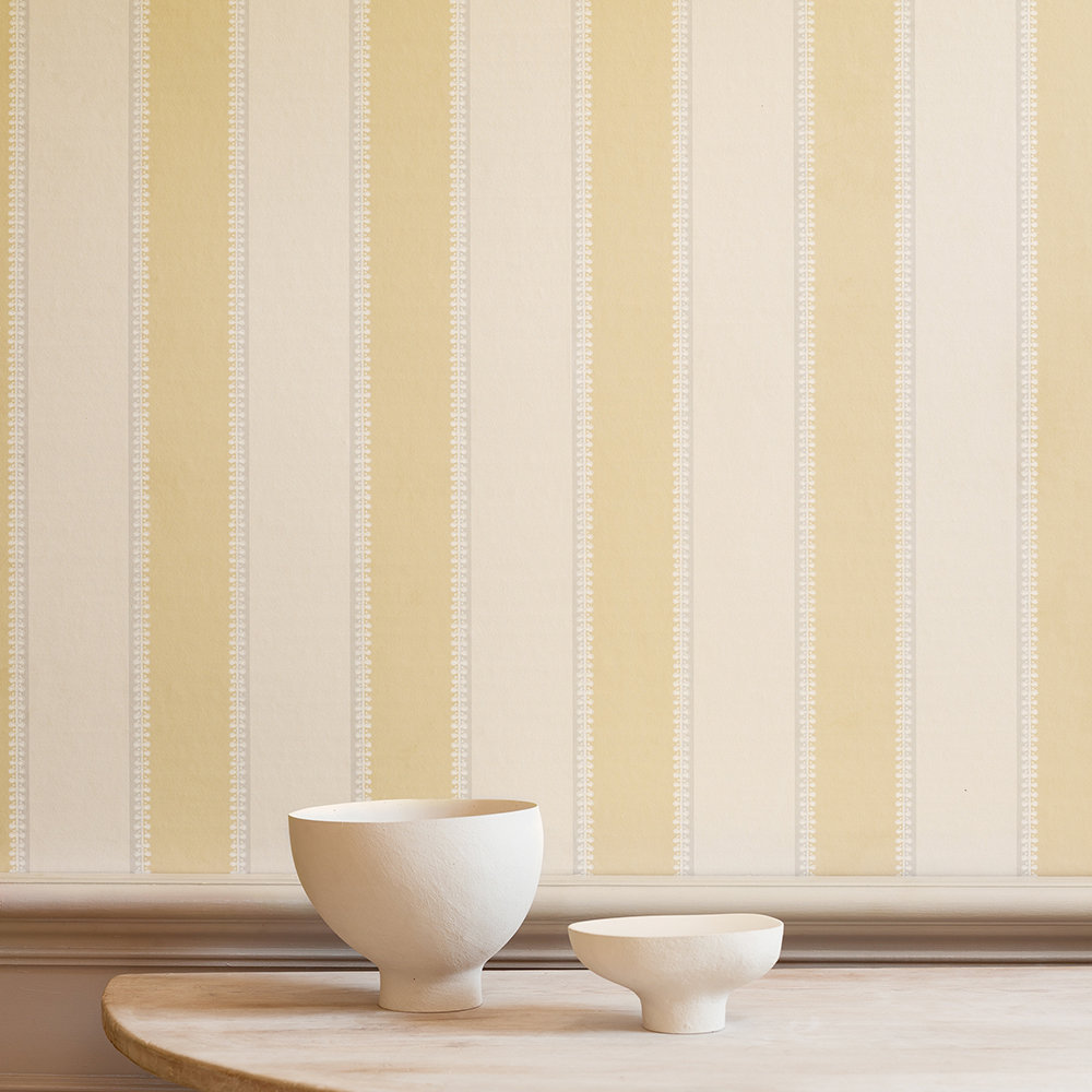 Hume Stripe Wallpaper - Yellow - by Colefax and Fowler