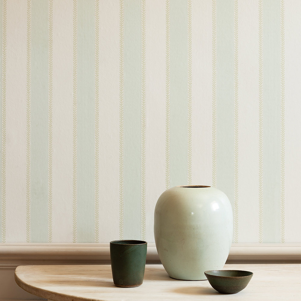 Graycott Stripe Wallpaper - Aqua / Green - by Colefax and Fowler
