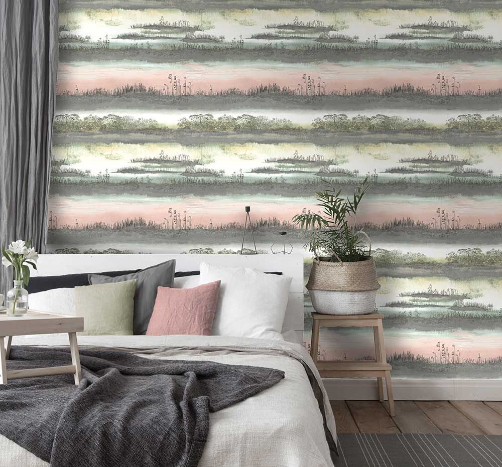 Aaru Wallpaper - Soft Pink & Teal - by Albany