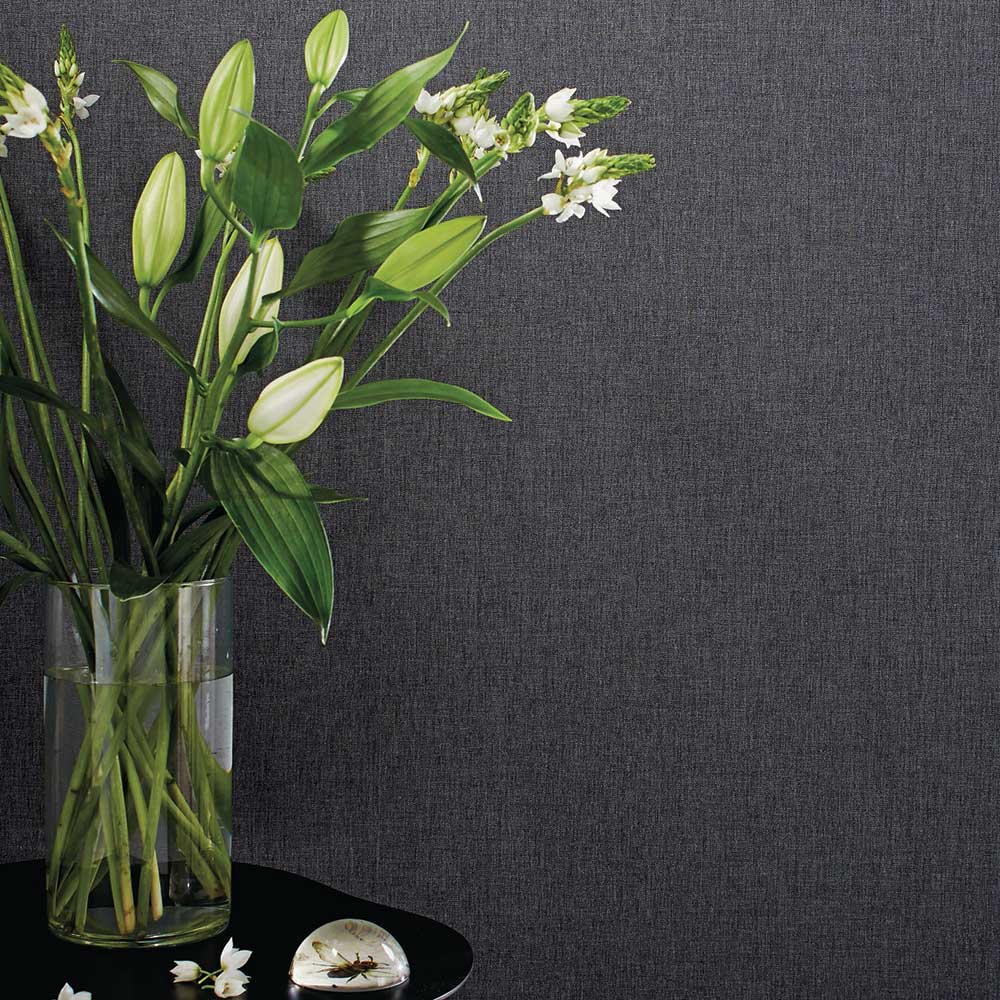 Linen Wallpaper - Noir - by Caselio