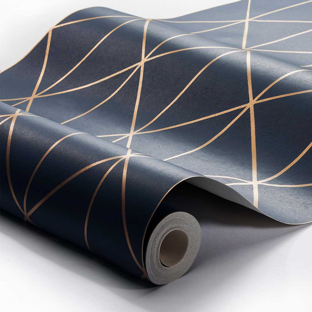 Diamonds Wallpaper - Dark Blue and Gold - by Engblad & Co