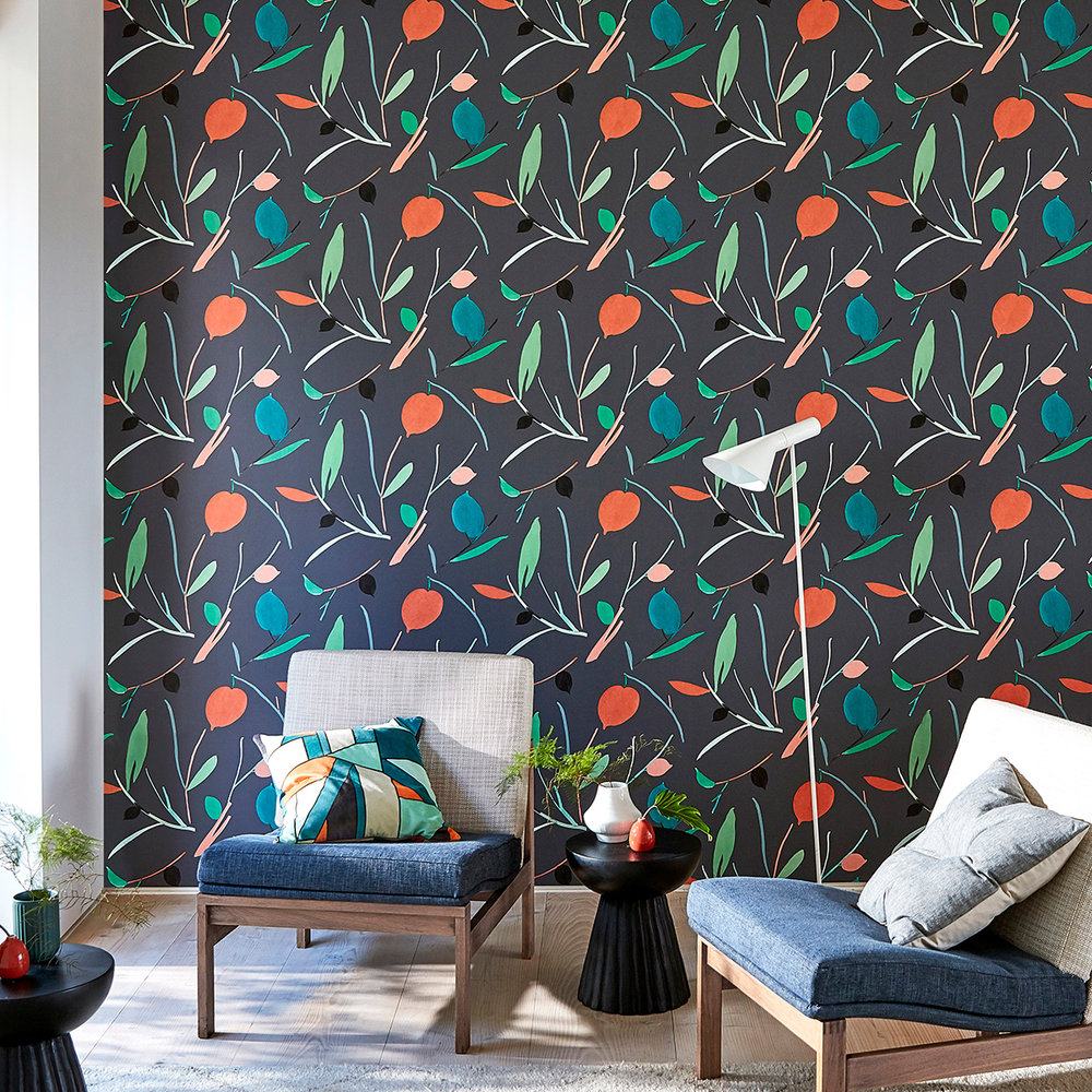 Oxalis Wallpaper - Pimento / Marine - by Scion