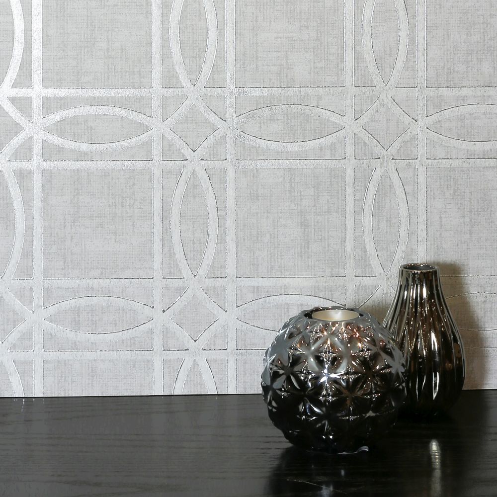 Geo Kiss Foil Wallpaper - Grey / Silver - by Arthouse