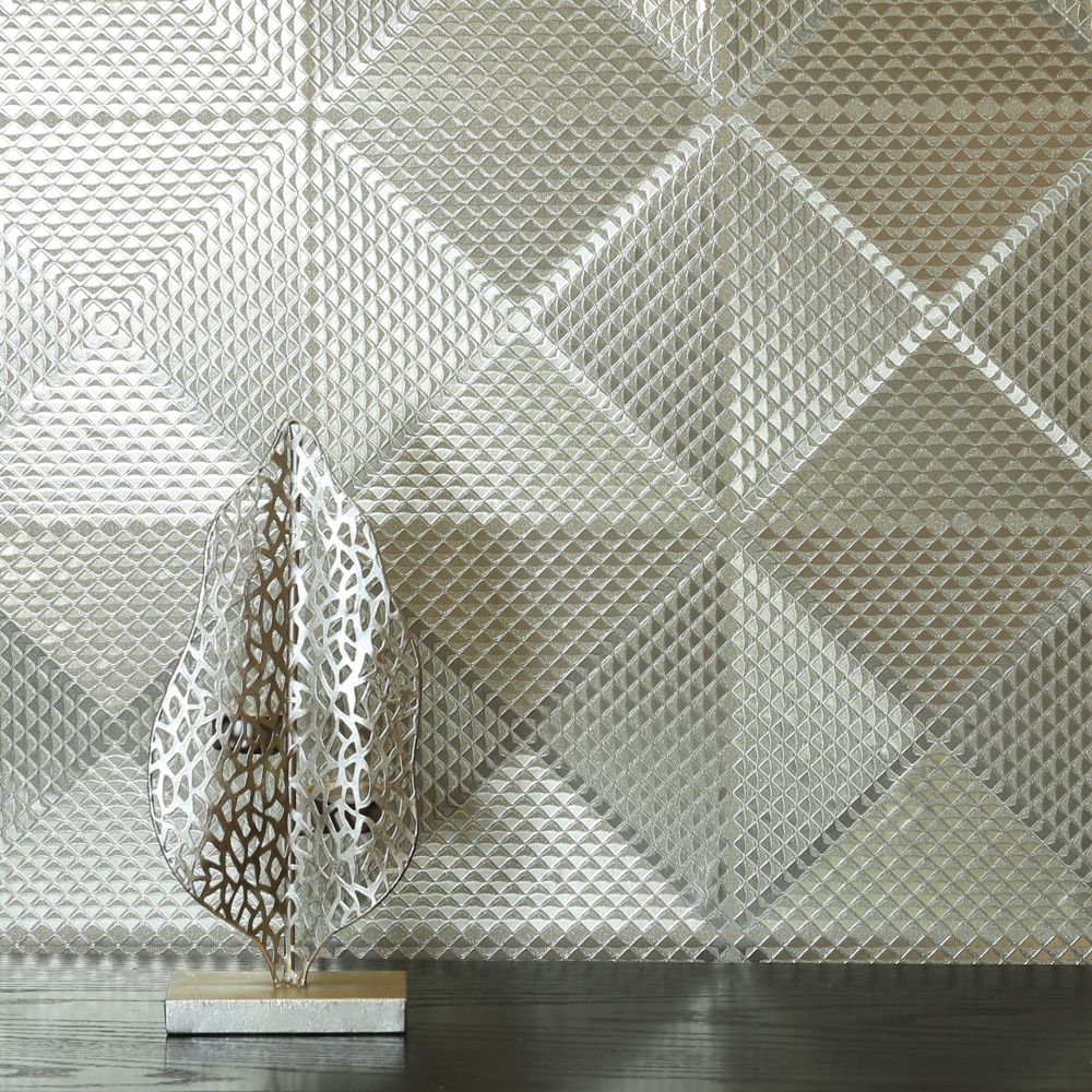 Geo Diamond Foil Wallpaper - Champagne - by Arthouse