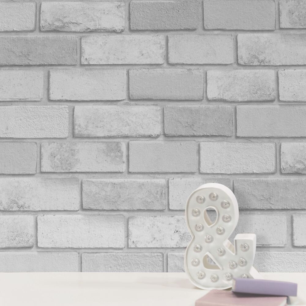 Diamond Brick Wallpaper - Silver - by Arthouse