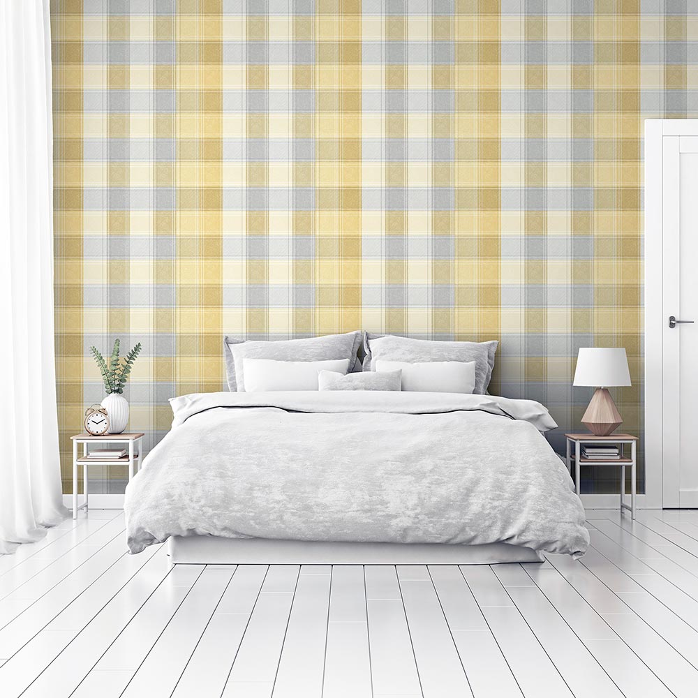 Country Check Wallpaper - Ochre - by Arthouse