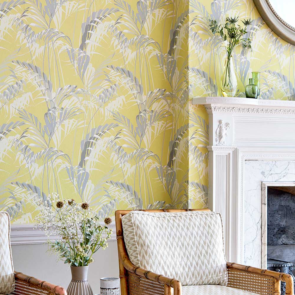 Palm House Wallpaper - Chartreuse / Grey - by Sanderson