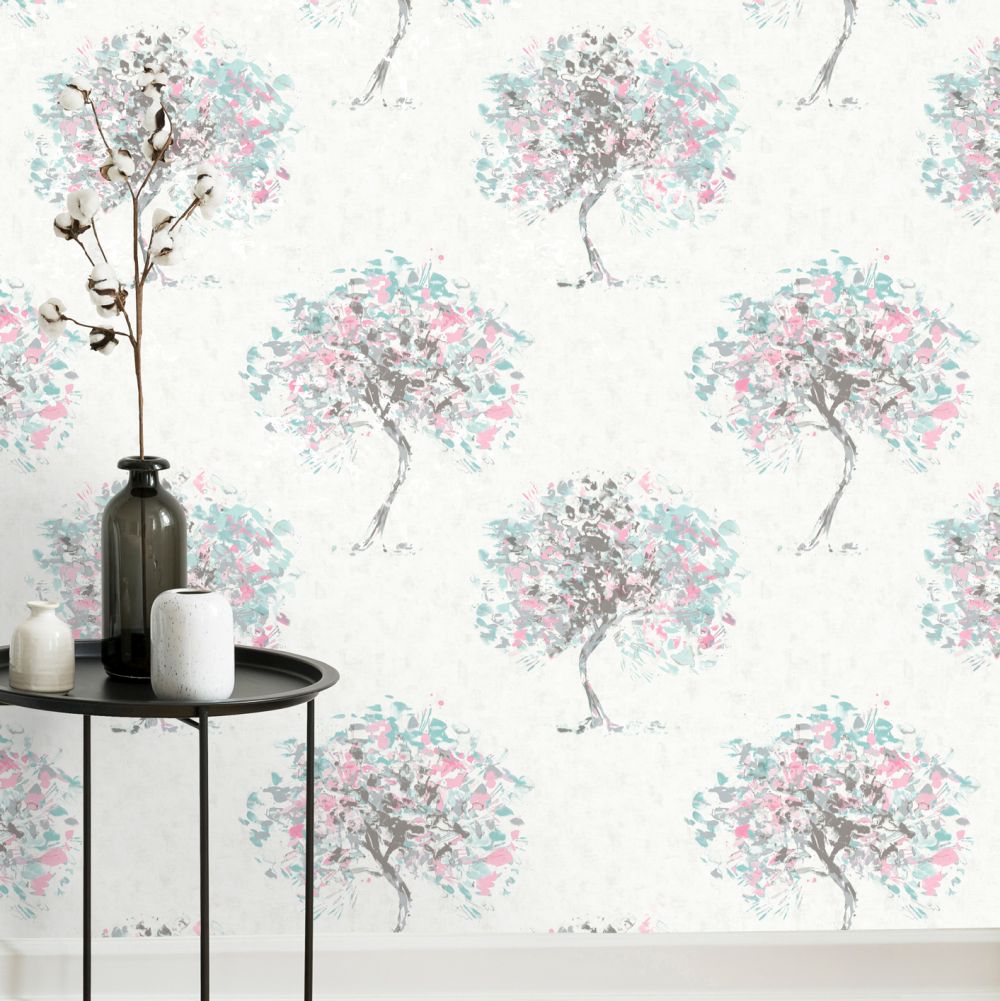 Beacon Fell Wallpaper - Duck egg and Pink - by Albany