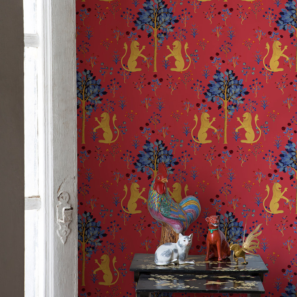 Medieval Tapestry Wallpaper - Deep Coral - by Coordonne